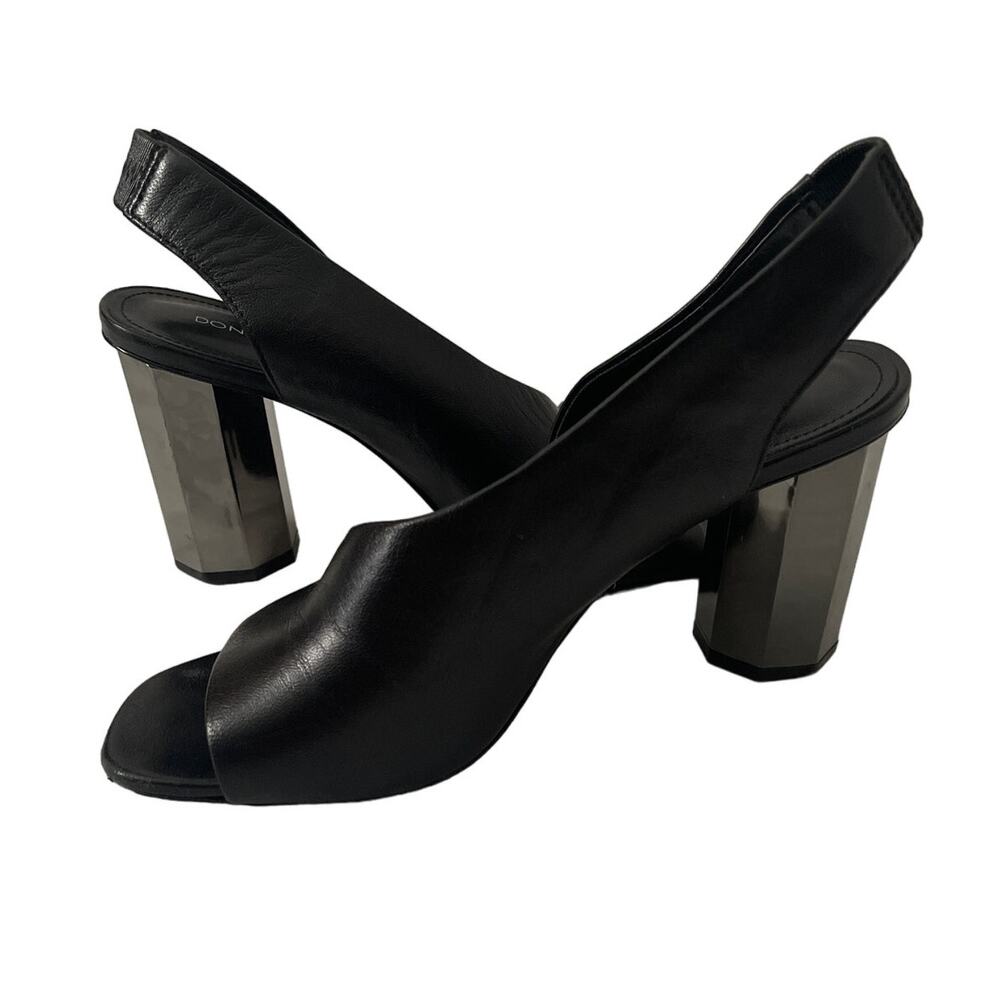 Donald Pliner Ella Mirrored Hexagon Heel Leather Slingback Black Womens Size 7.5